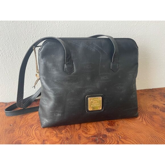 VTG HCL Designer Handcrafted Black Leather Handbag Tote W/Straps - Picture 2 of 14